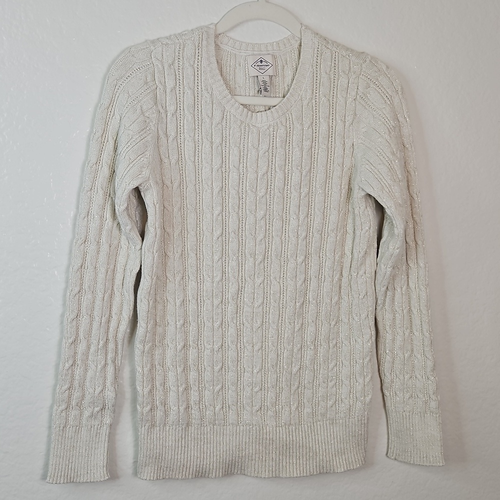St. John's Bay Cable Knit Crewneck Sweater - Off-White